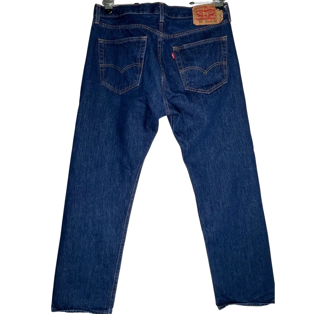 Levis 501 Original Fit Mens Dark Wash Blue Straight Leg Denim Jeans 36x30